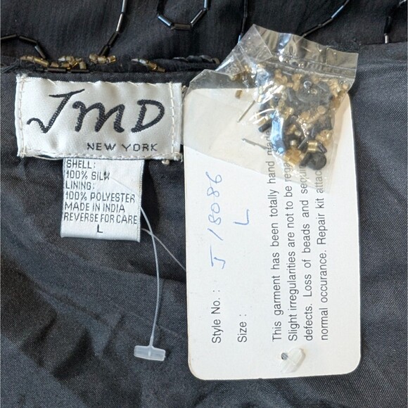JMD New York Black Sequin Beaded Silk Elegant Dinner Evening Jacket Size Large - Picture 8 of 10